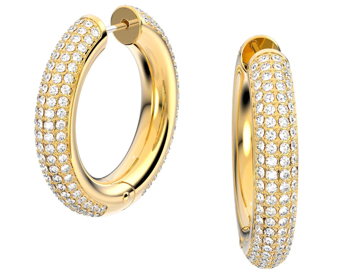Dextera hoop earrings Medium, White, Gold-tone plated - Thompson’s ...