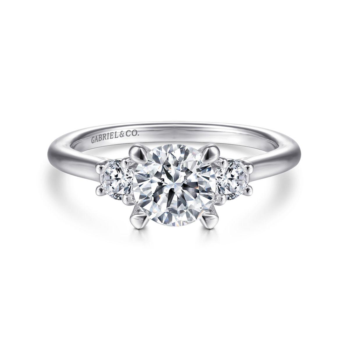 14K White Gold Round With 3 Stone Diamond Engagement Ring