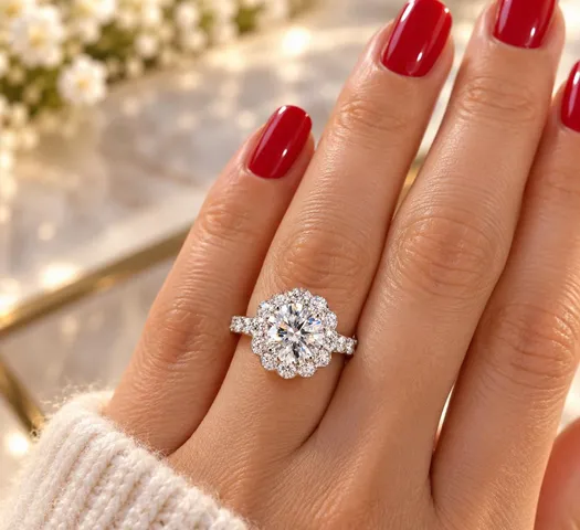 18K White Gold Diamond Halo Engagement Ring – 1.58 ct Round Diamond - Image 5