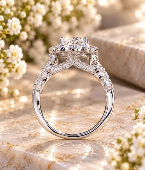 18K White Gold Diamond Halo Engagement Ring – 1.58 ct Round Diamond - Image 4