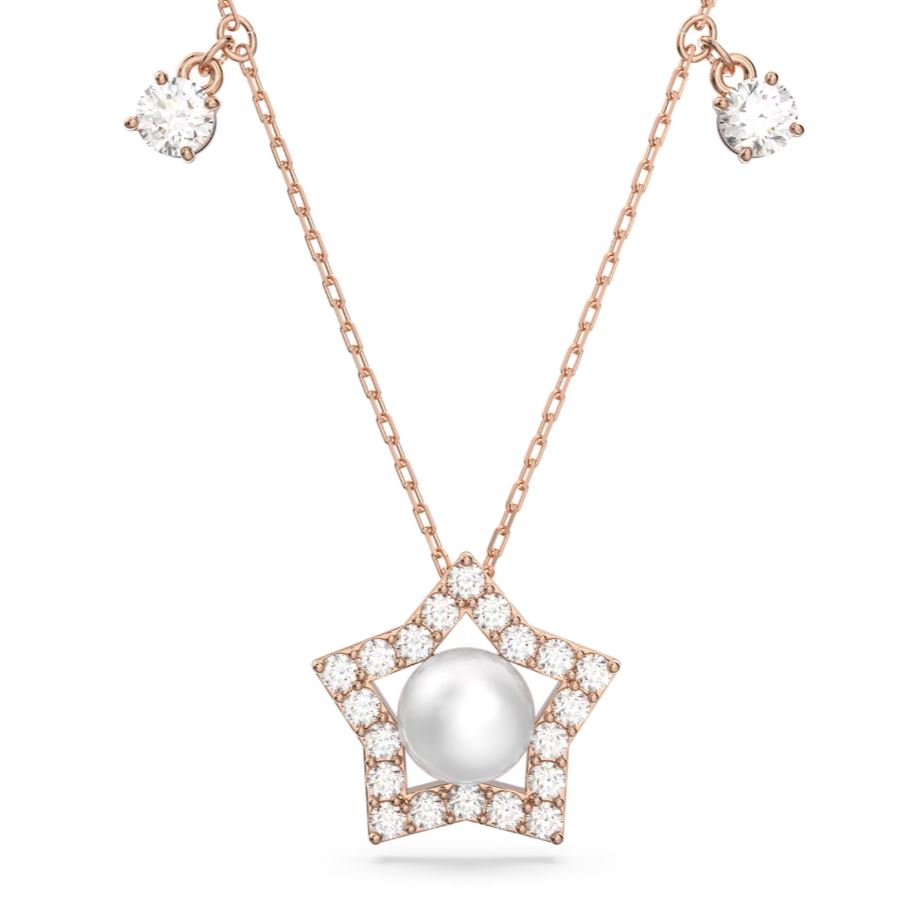Stella necklace Mixed round cuts, Star, White, Rose gold-tone