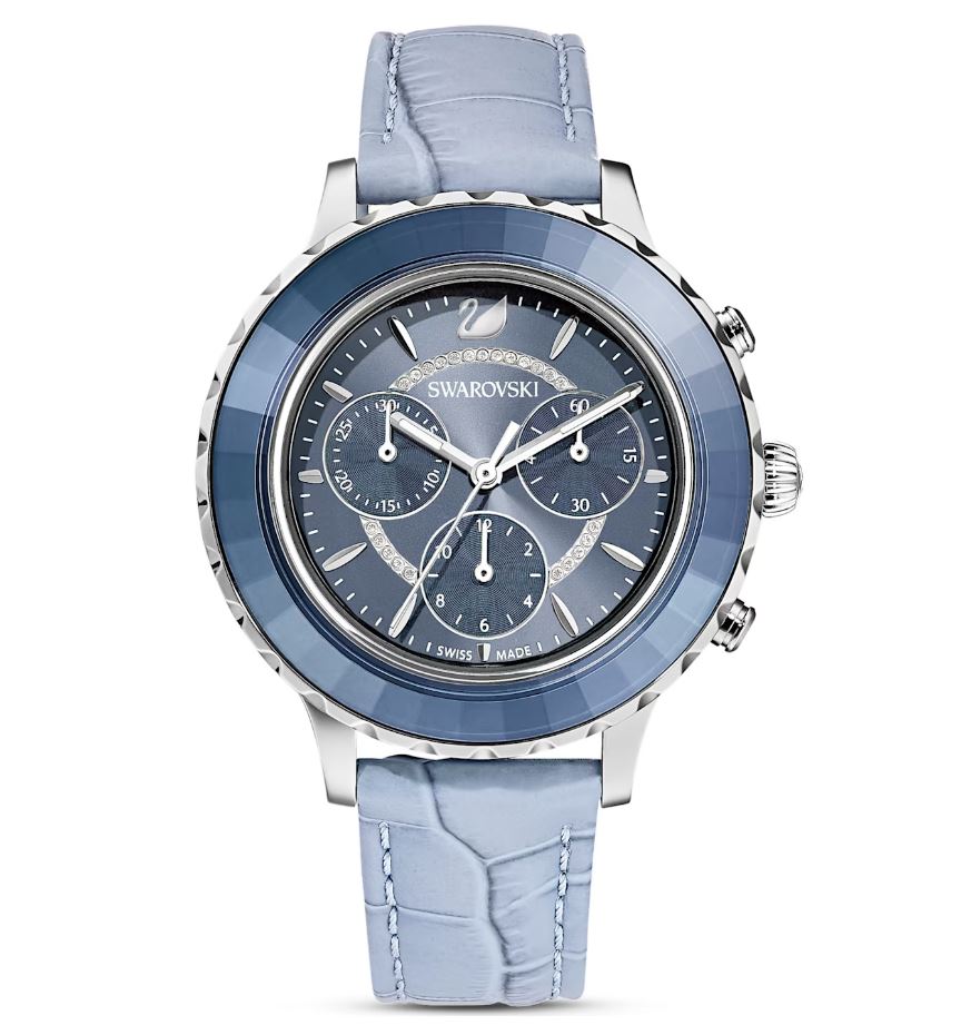 Octea Lux Chrono watch Swiss Made, Leather strap, Blue, Stainless steel ...