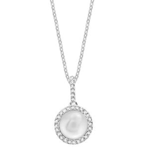Round Cultured Freshwater Pearl & Diamond Halo Pendant (White)