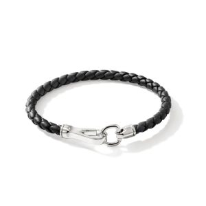 Hook Clasp Bracelet, Leather, Silver, 5MM (Large)