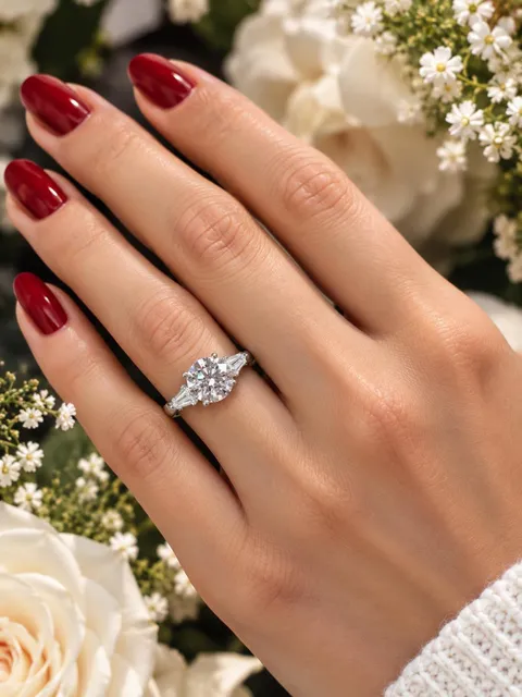 18K White Gold Lab-Grown Diamond Engagement Ring with Kite-Shaped Side Diamonds - Image 2