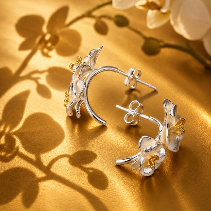 Phalaenopsis Double Orchid Hoop Earrings– From the Botanical Garden Collection - Image 2