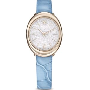 Imber watch Swiss Made, Leather strap, Blue, Champagne gold-tone finish