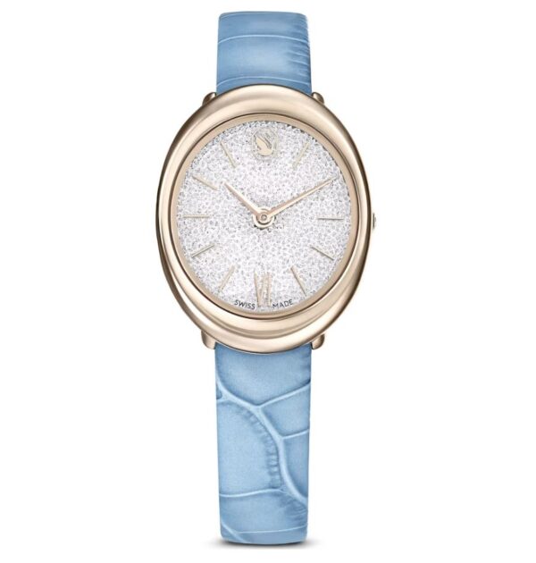 Imber watch Swiss Made, Leather strap, Blue, Champagne gold-tone finish