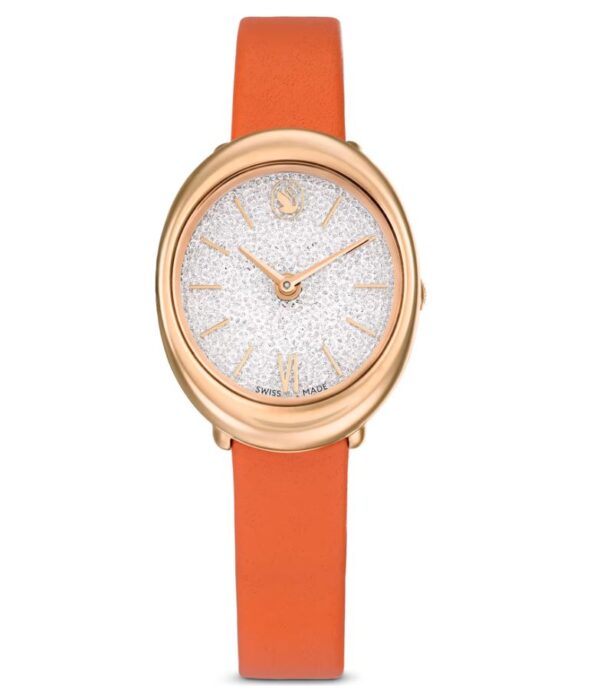 Imber watch Swiss Made, Leather strap, Orange, Rose gold-tone finish