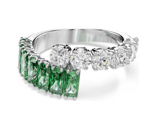 Matrix ring Mixed cuts, Green, Rhodium plated (55)