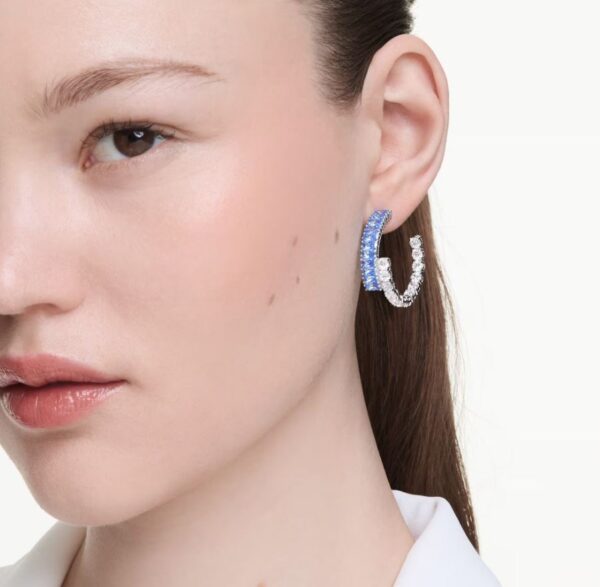 Matrix hoop earrings Mixed cuts, Blue, Rhodium plated - Image 2