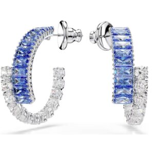 Matrix hoop earrings Mixed cuts, Blue, Rhodium plated