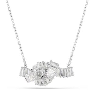 Matrix pendant Baguette cut, Knot, White, Rhodium plated