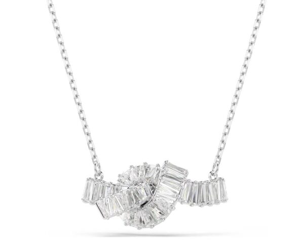 Matrix pendant Baguette cut, Knot, White, Rhodium plated