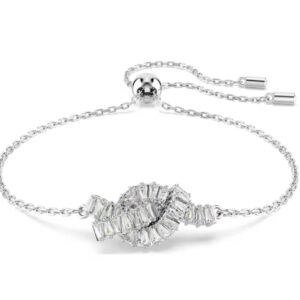Matrix bracelet Baguette cut, Knot, White, Rhodium plated