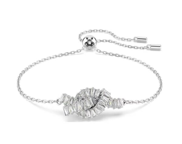 Matrix bracelet Baguette cut, Knot, White, Rhodium plated