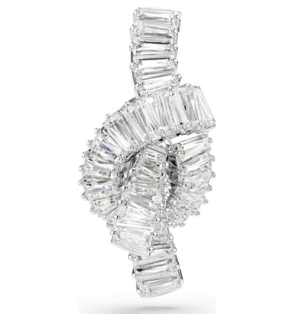 Matrix tack pin Baguette cut, Knot, White, Rhodium plated