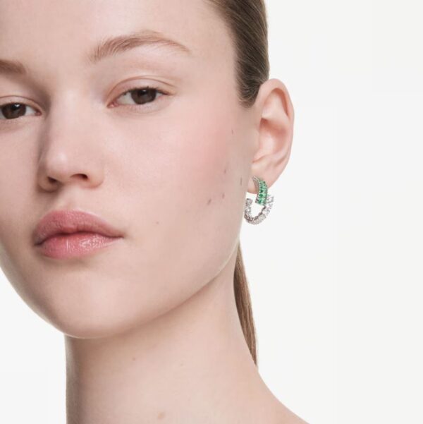 Matrix hoop earrings Mixed cuts, Green, Rhodium plated - Image 2