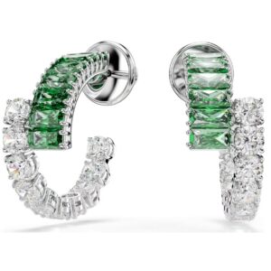 Matrix hoop earrings Mixed cuts, Green, Rhodium plated