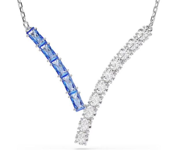 Matrix pendant Mixed cuts, Blue, Rhodium plated