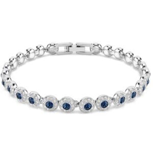 Una Angelic Tennis bracelet Round cut, Blue, Rhodium plated