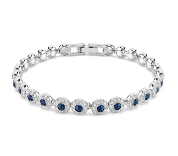 Una Angelic Tennis bracelet Round cut, Blue, Rhodium plated