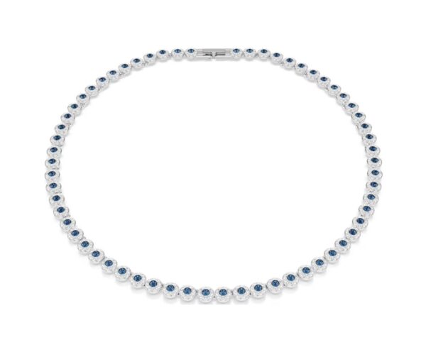 Una Angelic Tennis necklace Round cut, Blue, Rhodium plated