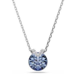 Bella V pendant Round cut, Blue, Rhodium plated