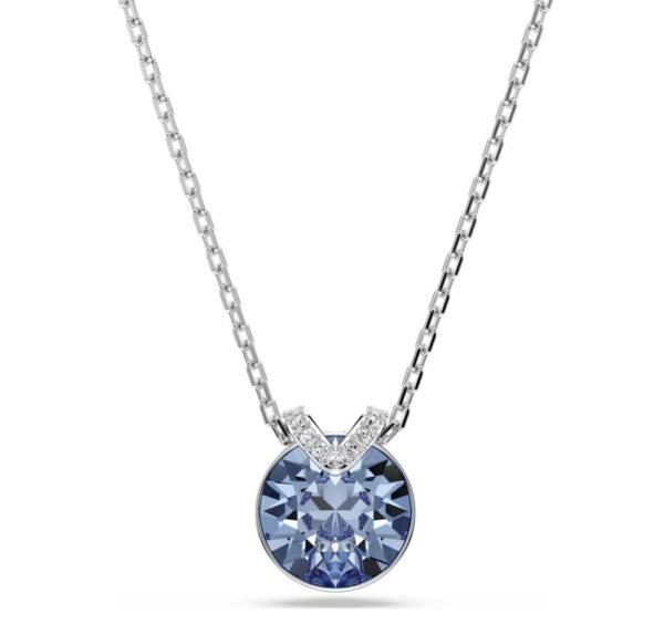 Bella V pendant Round cut, Blue, Rhodium plated