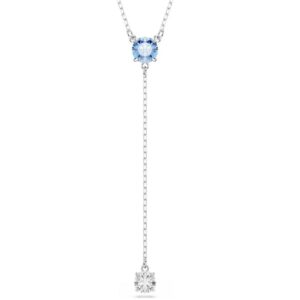 Stilla Attract Y necklace Round cut, Blue, Rhodium plated