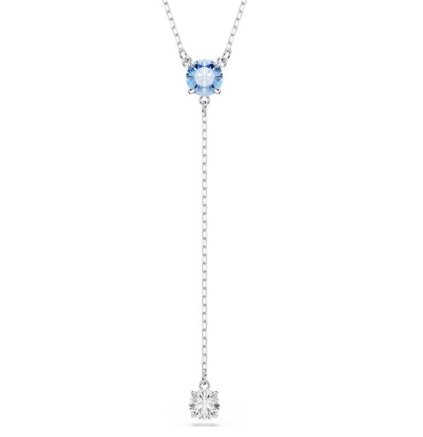 Stilla Attract Y necklace Round cut, Blue, Rhodium plated