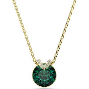 Bella V pendant Round cut, Green, Gold-tone plated