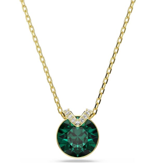 Bella V pendant Round cut, Green, Gold-tone plated