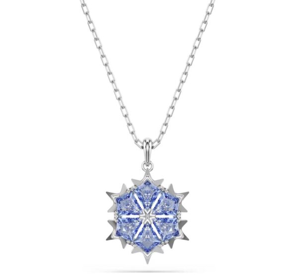 Magic pendant Snowflake, Blue, Rhodium plated