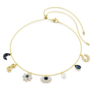 Symbolica choker Crystal pearl, Moon, infinity, clover, evil eye and horseshoe, Blue, 18k gold plated