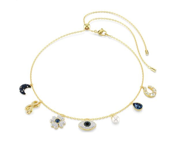 Symbolica choker Crystal pearl, Moon, infinity, clover, evil eye and horseshoe, Blue, 18k gold plated