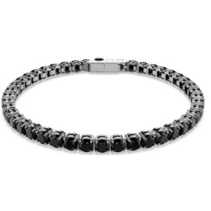 Matrix Tennis bracelet Round cut, Black, Ruthenium plated