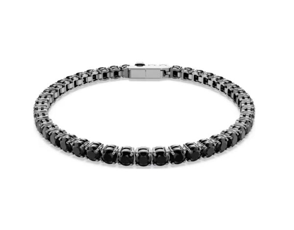 Matrix Tennis bracelet Round cut, Black, Ruthenium plated