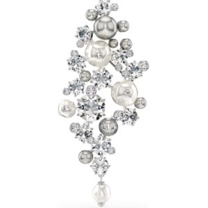 Constella brooch Crystal pearl, Round cut, White, Rhodium plated