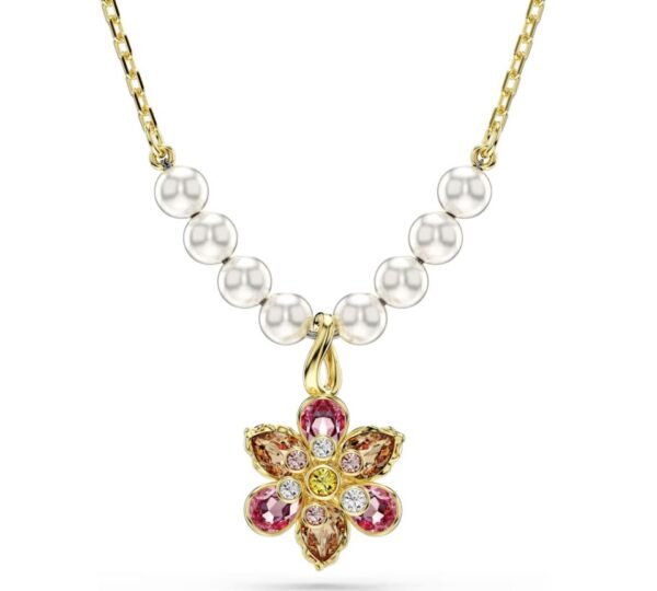 Idyllia pendant Crystal pearl, Mixed cuts, Flower, Multicoloured, Gold-tone plated