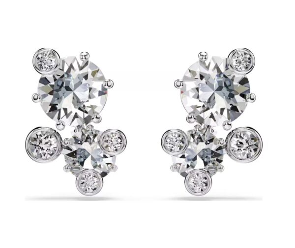 Constella stud earrings Round cut, White, Rhodium plated