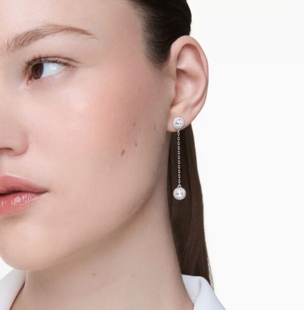 Una Angelic drop earrings Round cut, White, Rhodium plated - Image 2