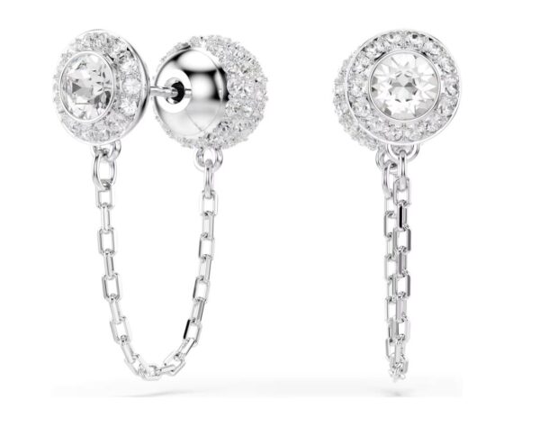 Una Angelic drop earrings Round cut, White, Rhodium plated - Image 3