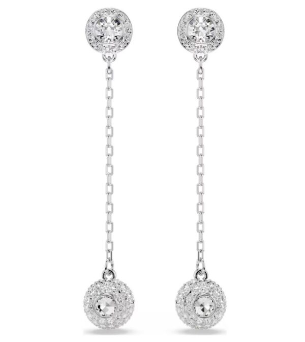 Una Angelic drop earrings Round cut, White, Rhodium plated