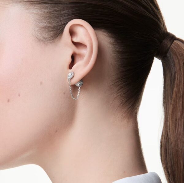 Una Angelic drop earrings Round cut, White, Rhodium plated - Image 4