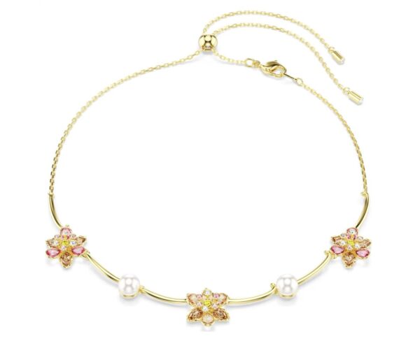 Idyllia necklace Crystal pearl, Mixed cuts, Flower, Multicoloured, Gold-tone plated