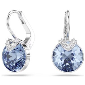 Bella V drop earrings Round cut, Blue, Rhodium plated