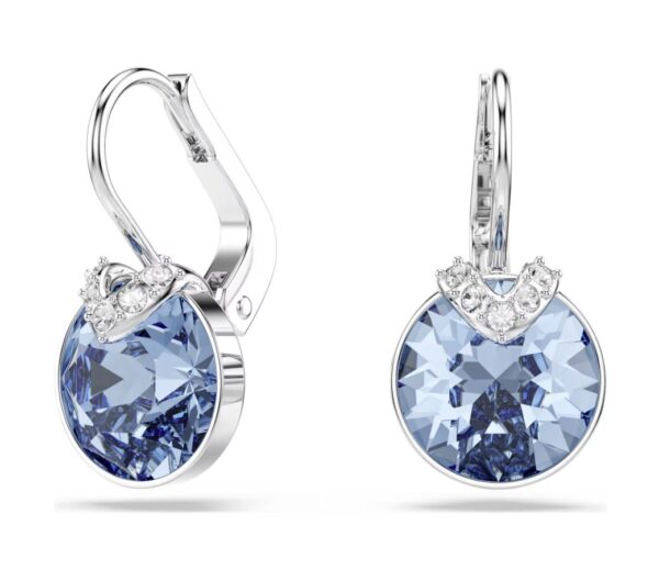 Bella V drop earrings Round cut, Blue, Rhodium plated