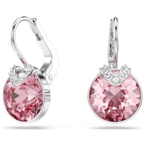 Bella V drop earrings Round cut, Pink, Rhodium plated