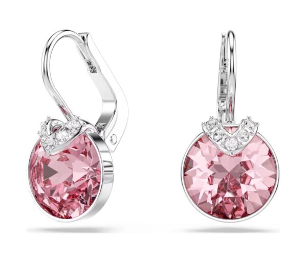 Bella V drop earrings Round cut, Pink, Rhodium plated